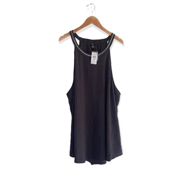 Torrid Sleeveless Blouse Size 5XL Grey Embellished Neck Crepe Halter Tank Top - Picture 1 of 6